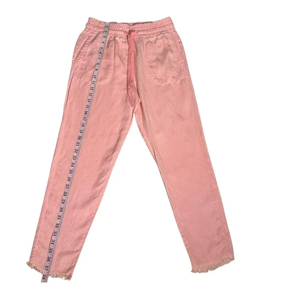 Zara‎ Linen Blend Joggers Womens Drawstring Size Small Pink Fringe